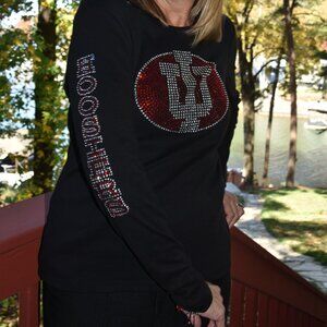 Indiana rhinestone RN LS shirt Hoosiers sleeve XS S M L XL XXL 1X 2X 3X 4X 5X